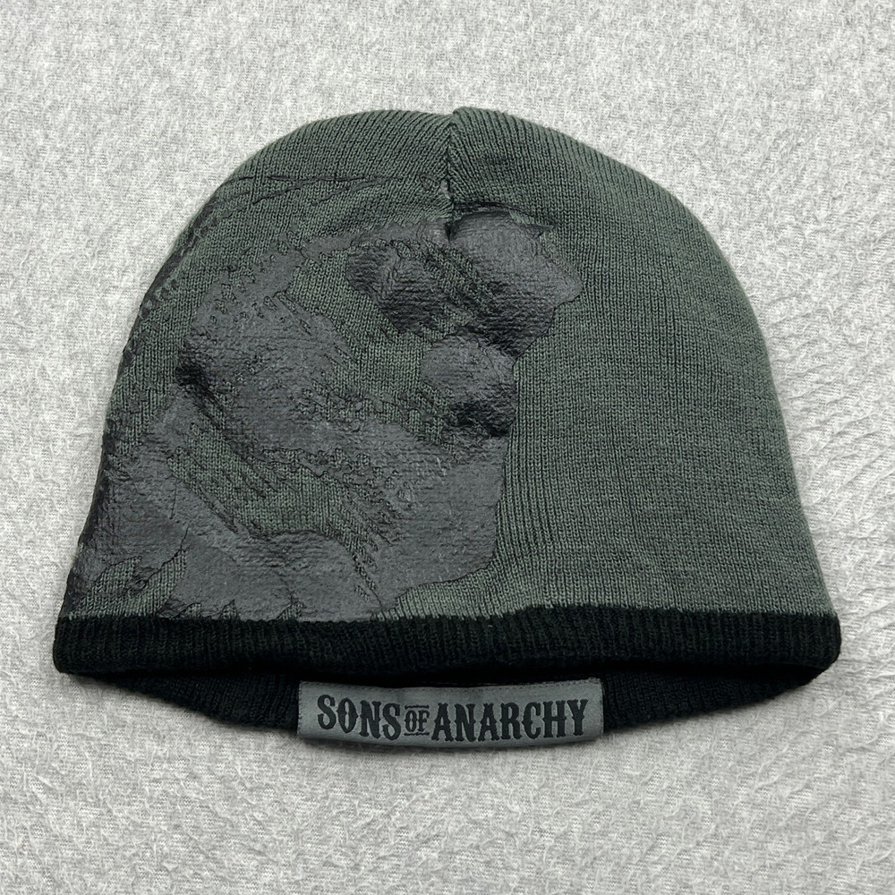 Sons of Anarchy Beanie Mens OS Gray Skull Reversible SOA Patch Biker Knit Hat